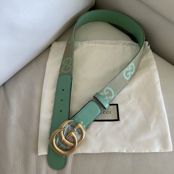 NEW Gucci GG Marmont Jumbo GG Belt Beige/Mint Size 85 inch 34 In